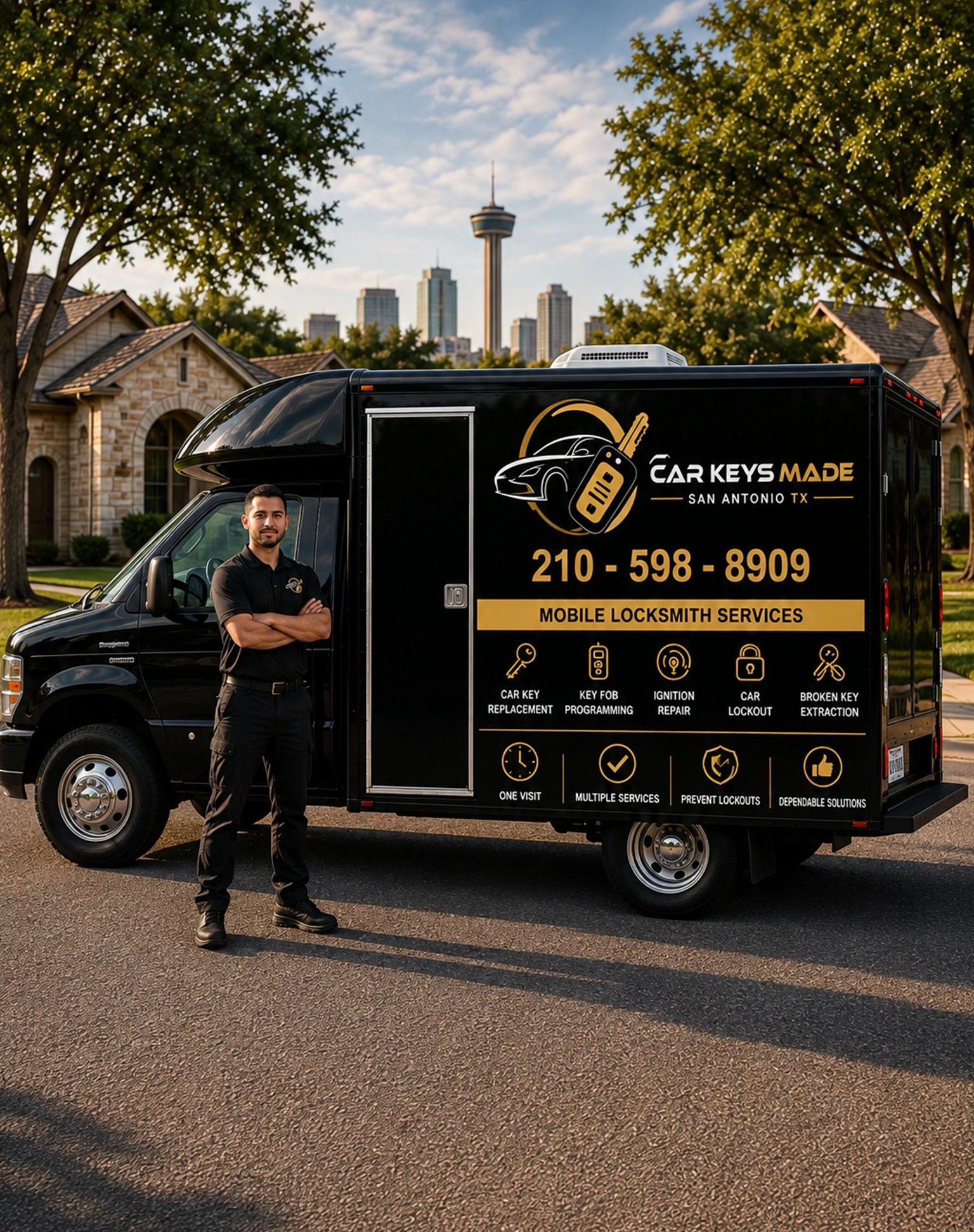 Mobile automotive locksmith service vehicle in San Antonio